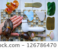 Spa and relax concept, natural organic cosmetics, based on snail slime. Flat lay. High quality photo Spa and relax concept, natural organic cosmetics, based on snail slime. Flat lay. High quality photo 126786470