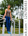 Healthy lifestyle concept. Training outdoors. Handsome sport man doing crossfit pushups in the park on the sunny morning. High quality photo Healthy lifestyle concept. Training outdoors. Handsome sport man doing crossfit pushups in the park on the sunny morning. High quality photo 126786483