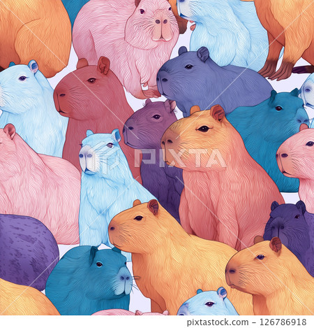 Colorful capybara seamless pattern 126786918