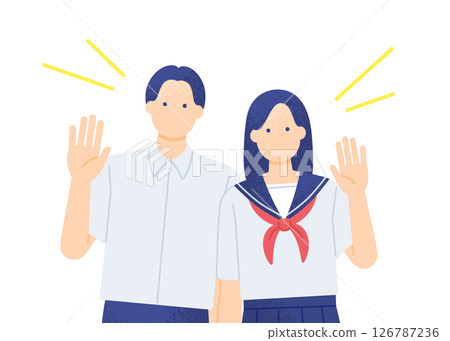 A girl wearing a sailor suit. Male and female students wearing summer uniforms. Vector illustration material 126787236