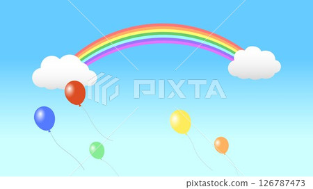 天空出現彩虹,氣球飄浮 天空出現彩虹,氣球飄浮 126787473