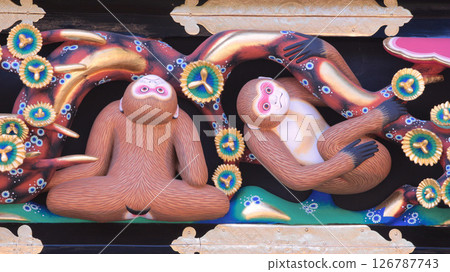 Nikko City Nikko Toshogu Shrine Shinkyuya Monkey Sculpture Nikko City Nikko Toshogu Shrine Shinkyuya Monkey Sculpture 126787743