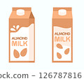 Almond milk packaging cartoon flat illustration. Vector illustration 126787816