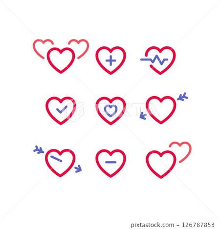 Heart icons or Valentines day symbols, holiday sign set designed for celebration, vector trendy modern style 126787853
