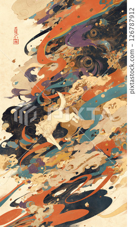 A profound Japanese-style design illustration of a Shiba Inu standing in a fantasy world based on blue and gold | Folding screen art A profound Japanese-style design illustration of a Shiba Inu standing in a fantasy world based on blue and gold | Folding screen art 126787912