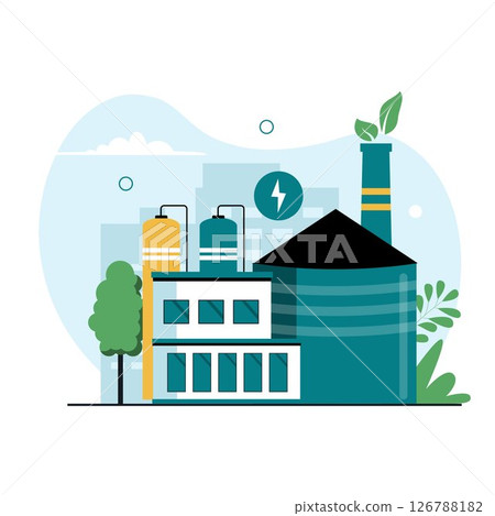 Green Electricity Factory Illustration with Eco-Friendly Power Plant and Trees 126788182
