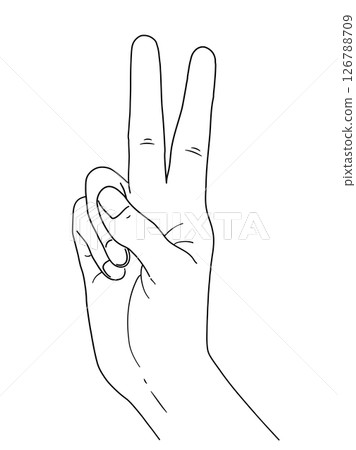 Simple hand sign line drawing showing "2" with fingers 126788709