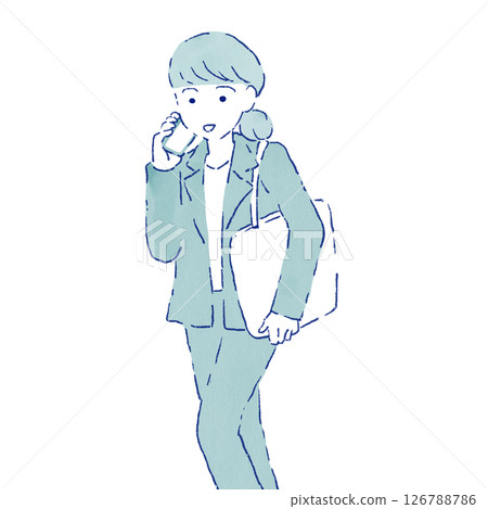 一位女士邊走邊說話的插圖 126788786