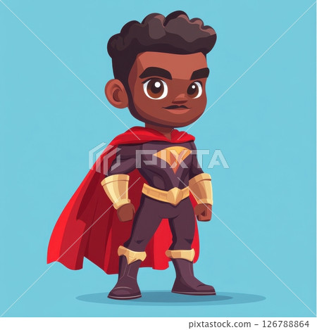 African American Cartoon Hero Vector Character with Cape and Powers 126788864