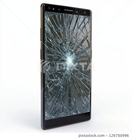 Isolated Shattered Smartphone Screen on White Background 126788996