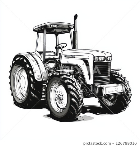 Black and White Clipart of Isolated Tractor on White Background Black and White Clipart of Isolated Tractor on White Background 126789010