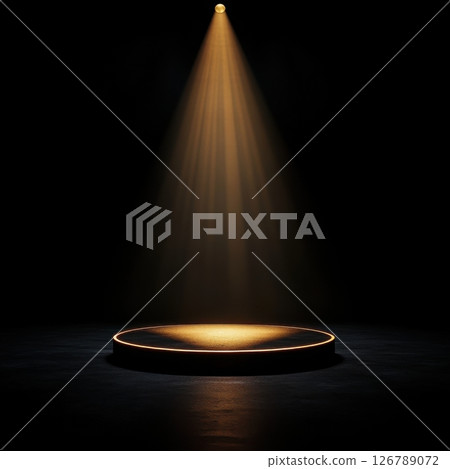 Focused Stage Lighting Illuminating Center Spotlight in Darkness 126789072