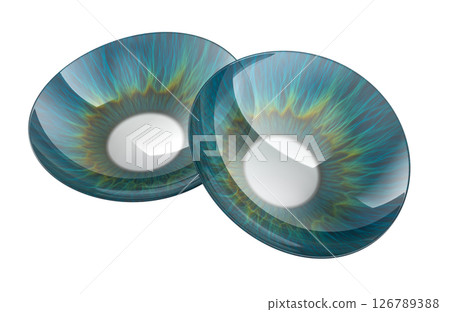 Colored Contact Lenses with green-blue iris. 3D Rendering 126789388