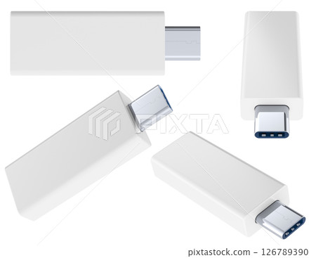 Modern USB Type C Flash Drive Mockup, Multiple Angles. 3D Rendering Modern USB Type C Flash Drive Mockup, Multiple Angles. 3D Rendering 126789390