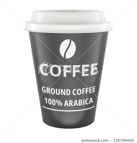To-Go Coffee Cup with Label COFFEE. 3D Rendering To-Go Coffee Cup with Label COFFEE. 3D Rendering 126789400