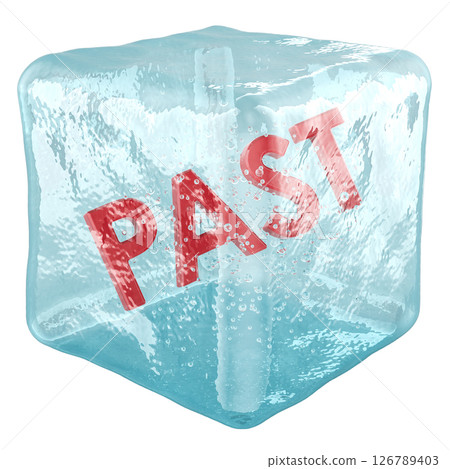 Word PAST Frozen Inside Ice Cube. 3D Rendering 126789403