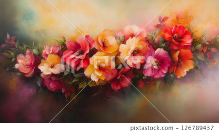 Vibrant Floral Painting with Warm Colors 126789437