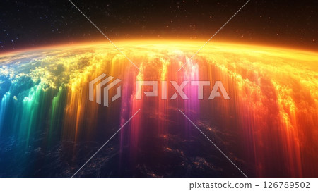 Vibrant Rainbow Lights Erupting From Planet 126789502