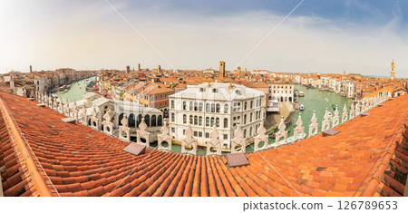 Panoramic Rooftop View of Grand Canal in Venice, Italy 126789653