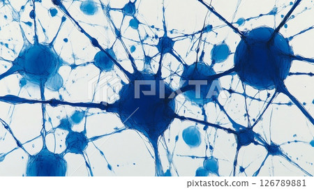 Abstract Blue Neuron Network on White Background 126789881