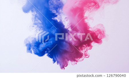 Abstract Blue And Pink Ink Swirl On White Background 126790040