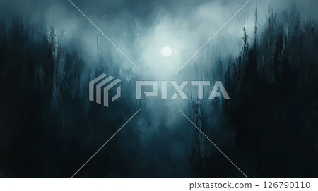 Dark City at Night, Moonlit Fog, Teal and Blue Hues Dark City at Night, Moonlit Fog, Teal and Blue Hues 126790110