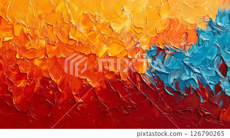 Abstract Impasto Painting with Orange Red and Blue 126790265