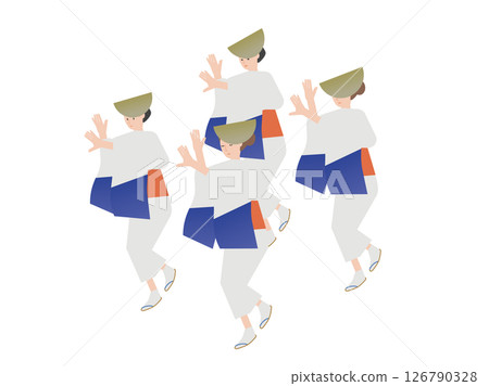 日本夏季節慶上，一名女子跳城鎮流水舞的插圖 126790328