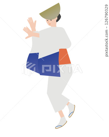 日本夏季節慶上,一名女子跳城鎮流水舞的插圖 日本夏季節慶上,一名女子跳城鎮流水舞的插圖 126790329