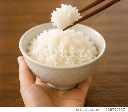 白米飯和筷子運動的令人垂涎的特寫 126790637