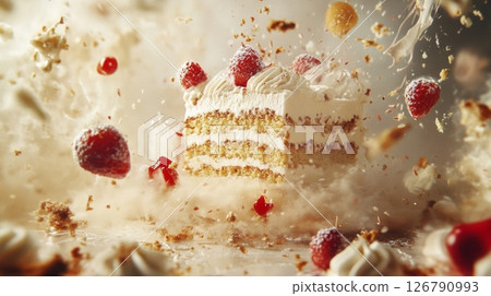 Strawberry Cake Explosion: Creamy Layers and Whipped Cream Strawberry Cake Explosion: Creamy Layers and Whipped Cream 126790993