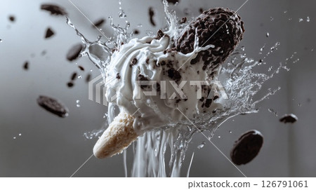 Ice Cream and Cookie Explosion with Milk Splash Ice Cream and Cookie Explosion with Milk Splash 126791061