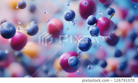 Floating Blueberries and Apples in a Colorful Background Floating Blueberries and Apples in a Colorful Background 126791070