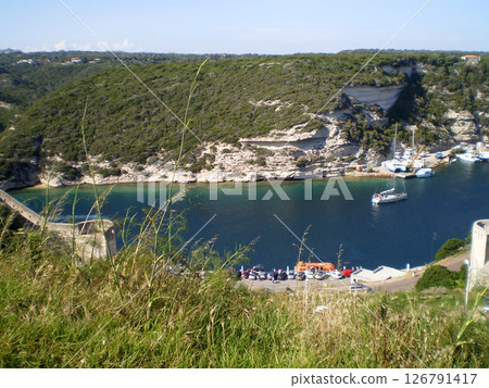 Port view with boats and beautiful yachts. Corsica. French Island. Port Bonifacio. Mediterranean Sea. Port view with boats and beautiful yachts. Corsica. French Island. Port Bonifacio. Mediterranean Sea. 126791417