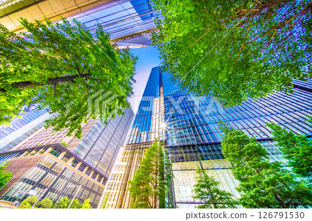 Tokyo cityscape in Japan: Fresh greenery... "Otemachi Station." Overlooking the office buildings. A ray of hope for a new era 126791530