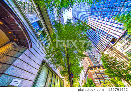 Tokyo cityscape in Japan: Fresh greenery... "Otemachi Station Front." Overlooking office buildings such as the Taisei Otemachi Building. A ray of hope for a new era Tokyo cityscape in Japan: Fresh greenery... "Otemachi Station Front." Overlooking office buildings such as the Taisei Otemachi Building. A ray of hope for a new era 126791532