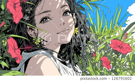 年輕女子與芙蓉 年輕女子與芙蓉 126791602