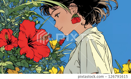 年輕女子與芙蓉 年輕女子與芙蓉 126791615