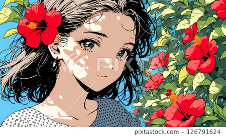 Young woman with hibiscus 126791624