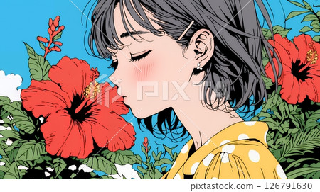 Young woman with hibiscus Young woman with hibiscus 126791630