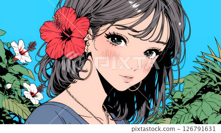 Young woman with hibiscus 126791631