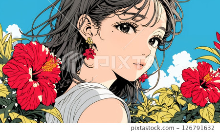 Young woman with hibiscus Young woman with hibiscus 126791632