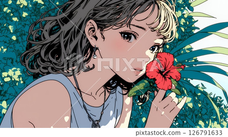 Young woman with hibiscus 126791633