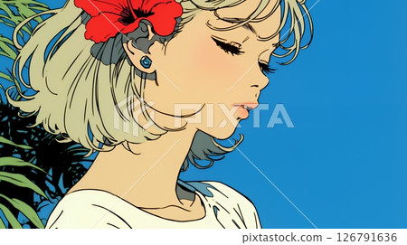 Young woman with hibiscus 126791636