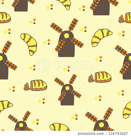 Bread production, colorful seamless pattern 126791687