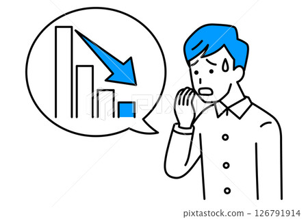 Casual man looking upset with a falling graph 126791914