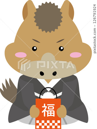 端坐著的馬角色手裡拿著福袋 |馬年吉祥圖解（2026 年生肖） 126791924