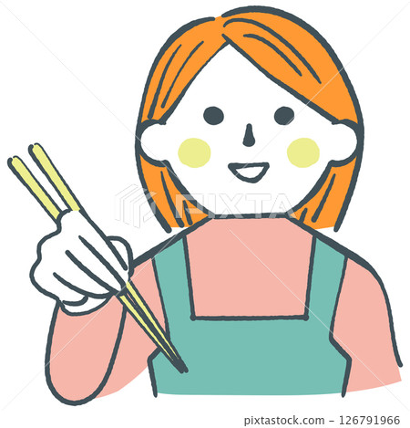 Itadakimasu Housewife holding chopsticks Stock illustration material 126791966