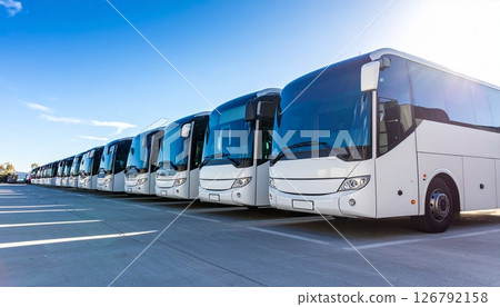 Many tourist buses travel image 126792158