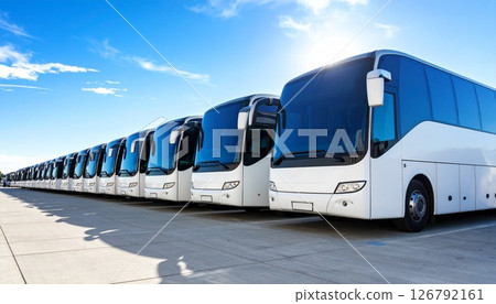 Many tourist buses travel image 126792161
